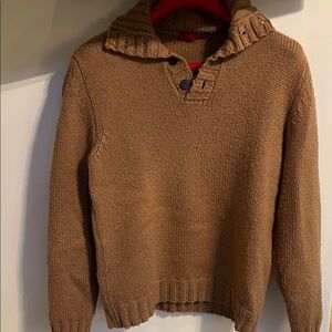 Isaia Men's Tan Sweater with Button Collar cashmere.